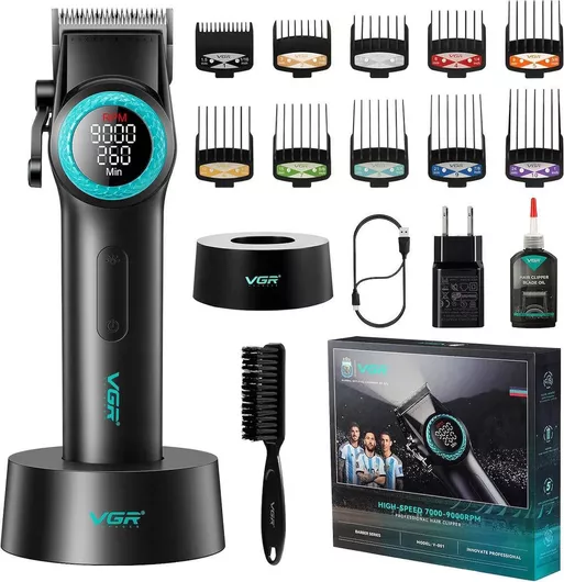 VGR Επαγγελματική Επαναφορτιζόμενη Κουρευτική Μηχανή Γκρι V-001