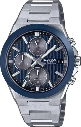 Casio Edifice Ανδρικό Ανδρικό Ρολόι Χρονογράφος Solar με Ασημί Μεταλλικό Μπρασελέ