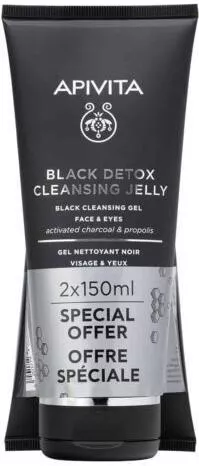 Apivita Black Detox Gel Καθαρισμού Καθαρισμού Προσώπου & Ματιών 2x150ml
