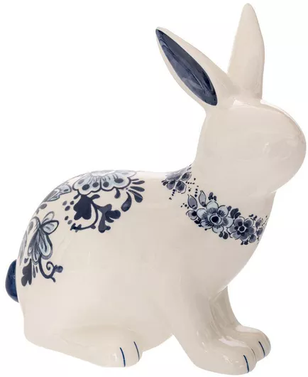 Λαγός Διακοσμητικός Κεραμικός με Μπλε Λουλούδια 17.5x10x19cm
