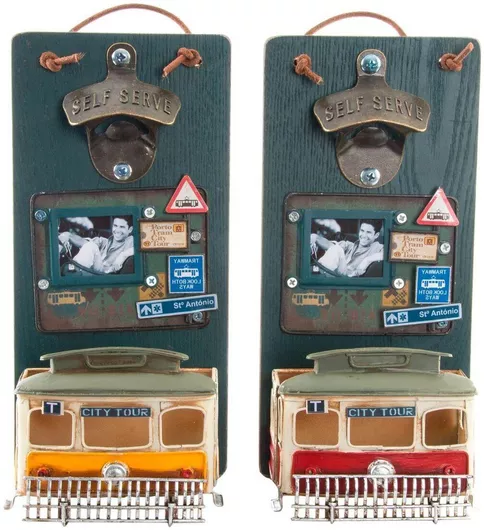 Ανοιχτήρι Μπουκαλιών Dkd Home Decor Self Serve από Ξύλο & Μέταλλο, Σετ 2 Τεμαχίων, 26x12x9 cm