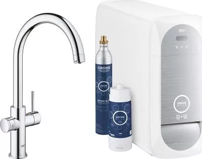 Grohe Blue Home C-spout Starter kit Μπαταρία Κουζίνας Πάγκου Ασημί