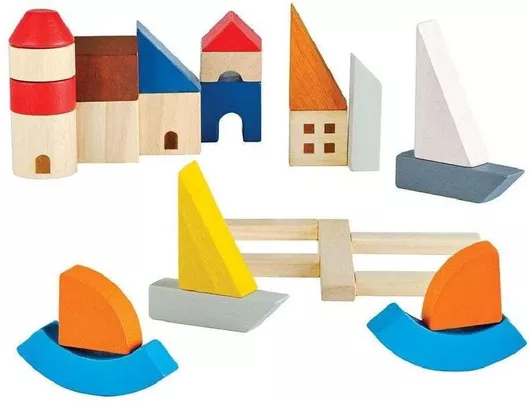 Plan Toys Τουβλάκια Λιμάνι Ξύλινα για 1.5+ Ετών
