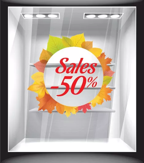 Αυτοκόλλητο Βιτρίνας Φθινόπωρο Εκπτώσεις 3 90cm X 90cm