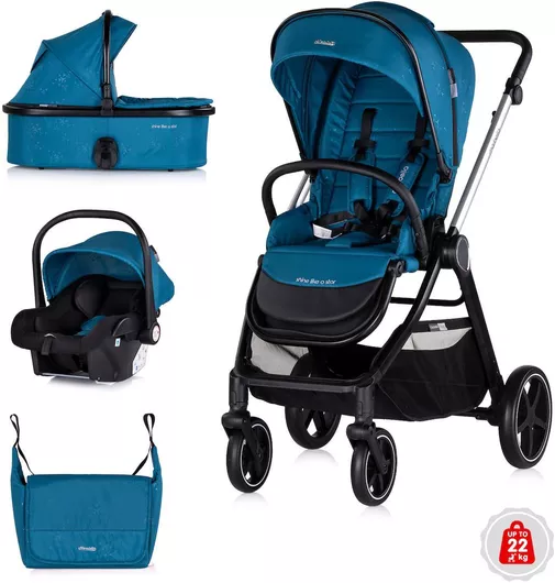 Chipolino Marbella Ρυθμιζόμενο Καρότσι Μωρού 3 σε 1 Kατάλληλο για Nεογέννητο Μπλε