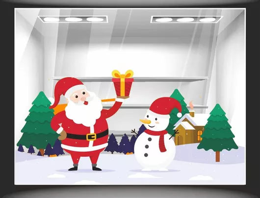 Χριστουγεννιάτικο Αυτοκόλλητο Άγιος Βασίλης Χιονάνθρωπος 50cm X 29cm