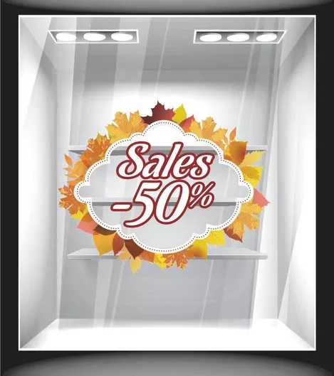 Αυτοκόλλητο Βιτρίνας Φθινόπωρο Εκπτώσεις 4 50cm X 40cm