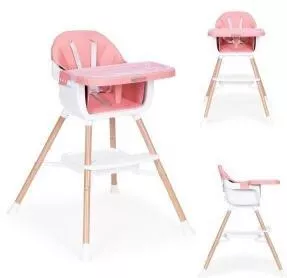 Ecotoys Καρεκλάκι Φαγητού 2 in 1 με Ξύλινο Σκελετό & Κάθισμα από Δερματίνη Ροζ
