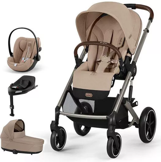 Cybex Balios S Lux (& Base) Ρυθμιζόμενο Καρότσι Μωρού 3 σε 1 Kατάλληλο για Nεογέννητο Almond Beige 11.7kg