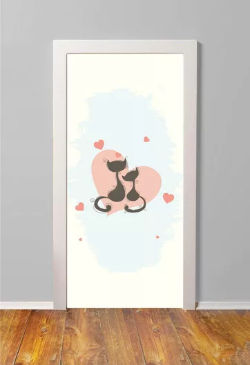 Αυτοκόλλητο Πόρτας Ερωτευμένες Γάτες 85cm