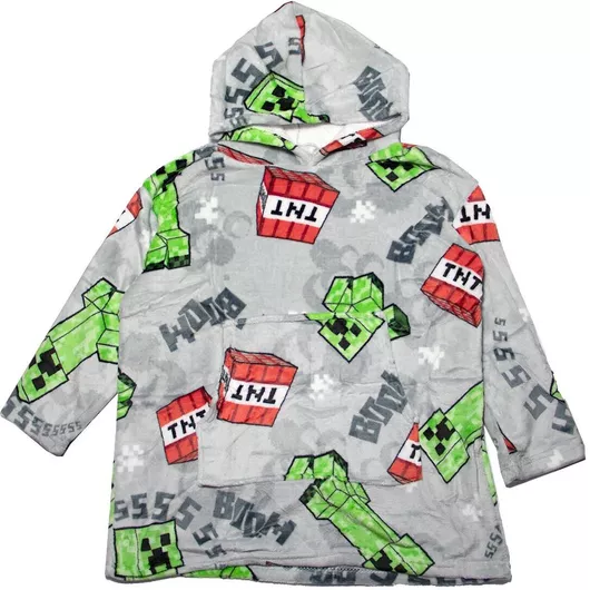 Minecraft Παιδική Κουβέρτα Μπλούζα Fleece Coral Μανίκια Κουκούλα Aym076127 Γκρι