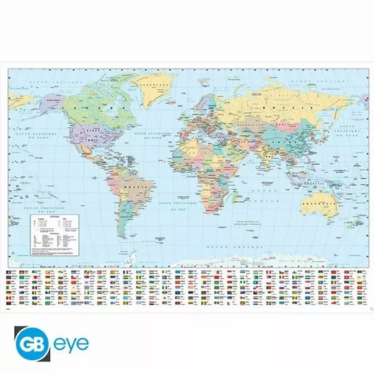 Harper Collins Αφίσα Παγκόσμιος Χάρτης Σημαίες Στα Γαλλικά 92x61cm