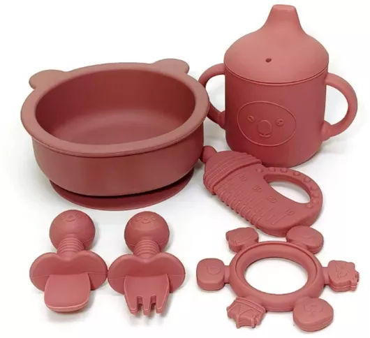 OptiSmart Σετ Φαγητού από Σιλικόνη με Αντιολισθητική Βάση Ροζ 5τμχ