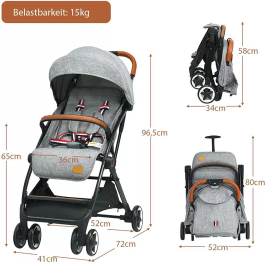 Costway Καρότσι Μωρού Μωρού Kατάλληλο για Nεογέννητο Γκρι 7kg