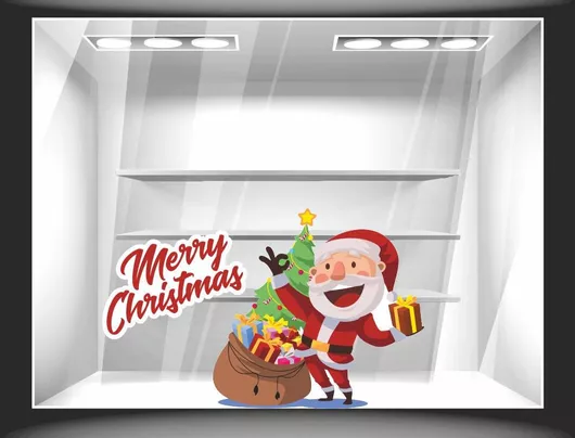 Χριστουγεννιάτικο Αυτοκόλλητο Άγιος Βασίλης Δωράκια 2 120cm X 75cm