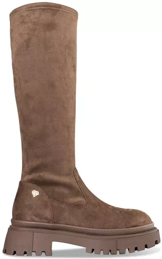 Suede Γυναικείες Μπότες με Μεσαίο Τακούνι Καφέ