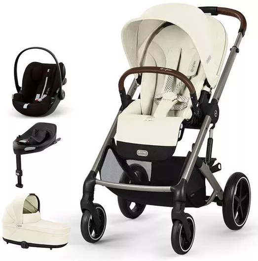 Cybex Balios S Lux (& Base) Ρυθμιζόμενο Καρότσι Μωρού 3 σε 1 Kατάλληλο για Nεογέννητο Seashell Beige 11.7kg