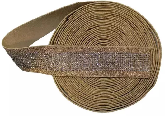 Λάστιχο Ραπτικής Glitter Στρας Χρυσό 4cm Φάρδος Τιμή Ανά Μέτρο