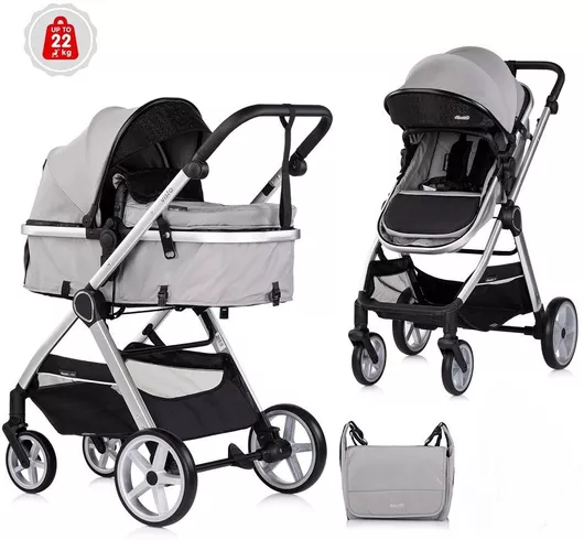 Chipolino Ρυθμιζόμενο Καρότσι Μωρού 2 σε 1 Kατάλληλο για Nεογέννητο Γκρι 22kg