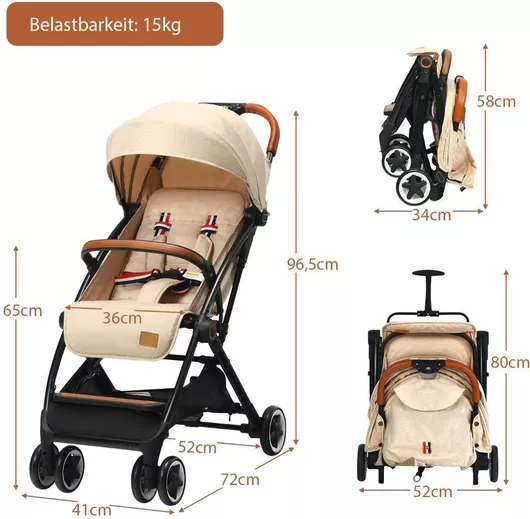 Costway Καρότσι Μωρού Μωρού Kατάλληλο για Nεογέννητο Μπεζ 7kg