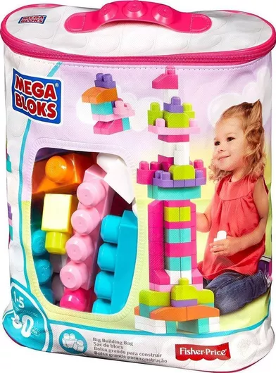 Mega Bloks Τουβλάκια First Builders - Big Building Bag (PinK) για 1 - 5 Ετών 80τμχ