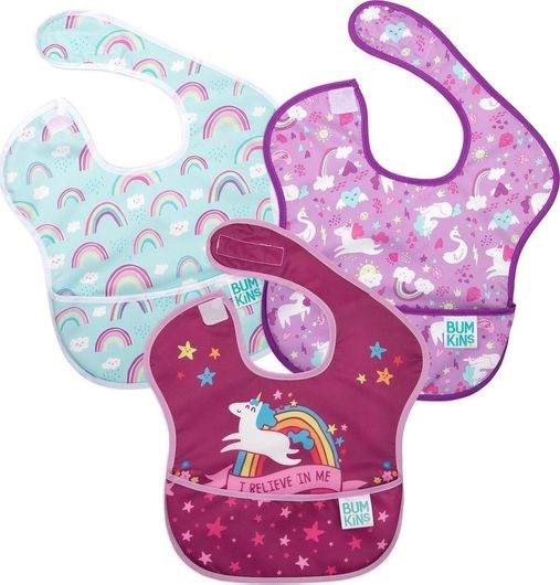 Σαλιάρα Bumkins SuperBib I Believe In Me Unicorns Rainbows Πλαστική με Αυτοκόλλητο & Τσέπη 3τμχ για 2+ Ετών Πολύχρωμο