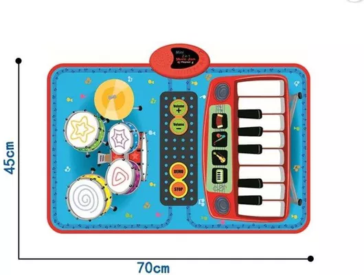 Μουσικό Παιδικό Χαλί 2 σε 1 Ντράμς & Πιάνο 45x70cm για 3+ Ετών