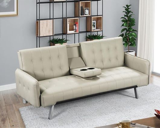 Καναπές Κρεβάτι Τριθέσιος Wells Δερματίνη 188x82cm Μπεζ