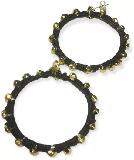 Ananna Creations Μακραμέ Circle Κρίκοι από Ανοξείδωτο Ατσάλι Χρυσό/Μαύρο