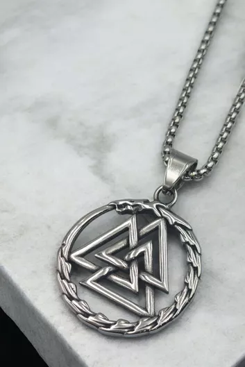 Ανδρικό Κολιέ 2441083 Μενταγιόν Nordic Viking Valknut Rune Dragon Ατσάλι 60cm Ασημί