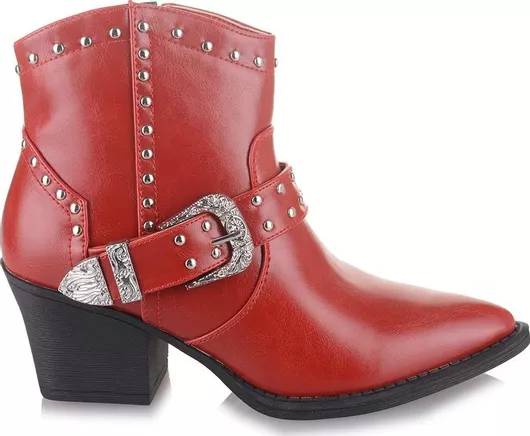 Famous Shoes Γυναικεία Μποτάκια Cowboy με Μεσαίο Τακούνι Κόκκινο
