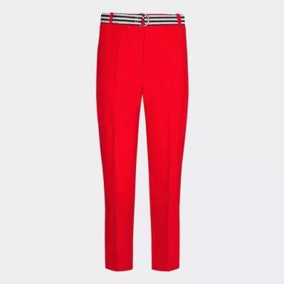 Tommy Hilfiger Ankle Γυναικείο Ψηλόμεσο Κρεπ Παντελόνι σε Κανονική Εφαρμογή Κόκκινο