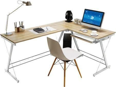 Γραφείο Υπολογιστή Woodwell Γωνιακό Ξύλινο με Μεταλλικά Πόδια 158x120x73cm Λευκό / Φυσικό