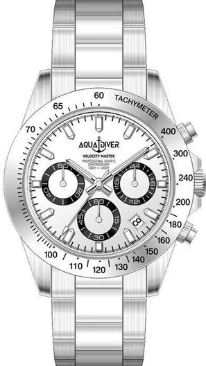 Aquadiver Master Ανδρικό Ρολόι Χρονογράφος Μπαταρίας με Ασημί Μεταλλικό Μπρασελέ