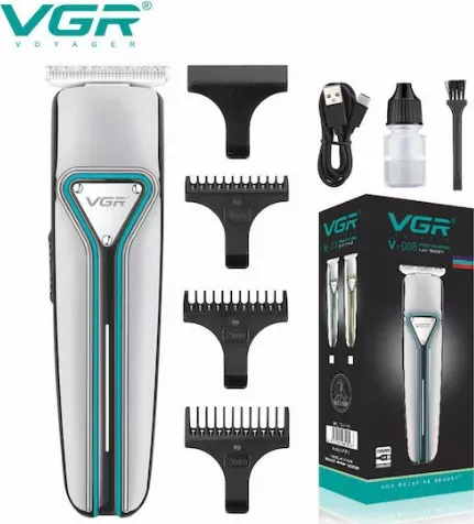 VGR V-008 Κουρευτική Μηχανή Επαναφορτιζόμενη Ασημί