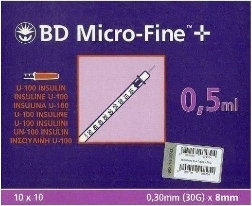 Σύριγγες Ινσουλίνης BD Micro-Fine+ 30Gx8mm 0.5ml 100τμχ