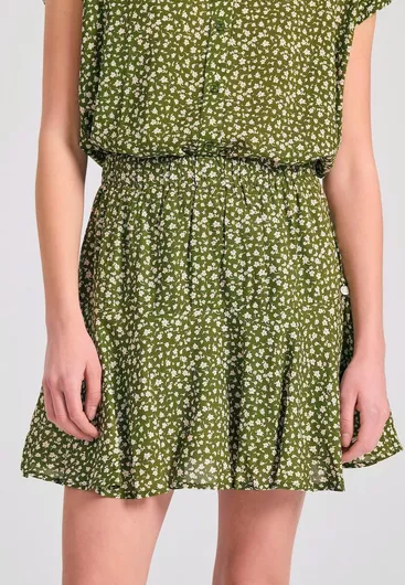 Ψηλόμεση Mini Φούστα Floral Χακί