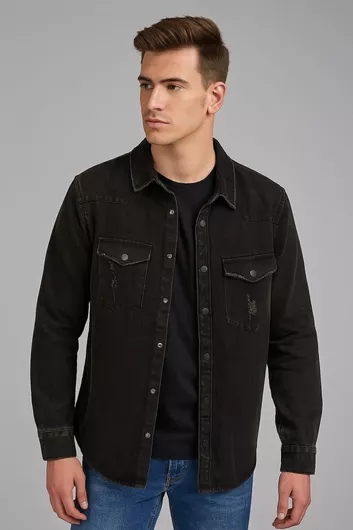 Μακρυμάνικo Τζιν Πουκάμισο Γκρι