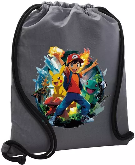 Koupakoupa Ash Ketchum & Pikachu Παιδική Τσάντα Πλάτης Γκρι 48x40cm
