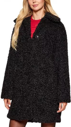 Γυναικείο Μαύρο Παλτό Teddy με Κουμπιά