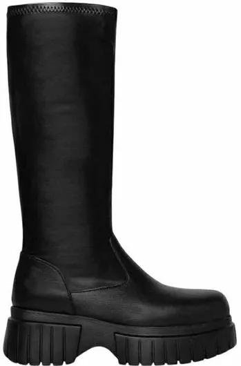 Δερμάτινες Γυναικείες Μπότες με Μεσαίο Τακούνι Μαύρο