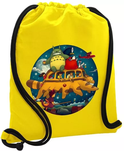 Totoro Catbus Τσάντα Πλάτης Πουγκί Gymbag Κίτρινο Τσέπη 40x48cm & Χονδρά Κορδόνια