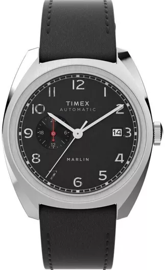 Timex Marlin Ανδρικό Ανδρικό Ρολόι Αυτόματο με Μαύρο Δερμάτινο Λουράκι