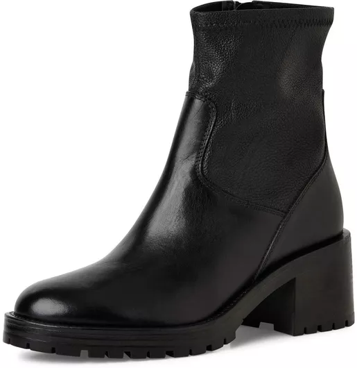 Δερμάτινα Γυναικεία Μποτάκια με Μεσαίο Τακούνι Μαύρο