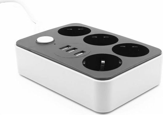 Πολύπριζο Ασφαλείας 4 Θέσεων με Διακόπτη & 3 USB Λευκό