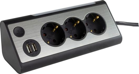 REV Πολύπριζο 3 Θέσεων με 2 USB-A, Διακόπτη και Καλώδιο 1.4m