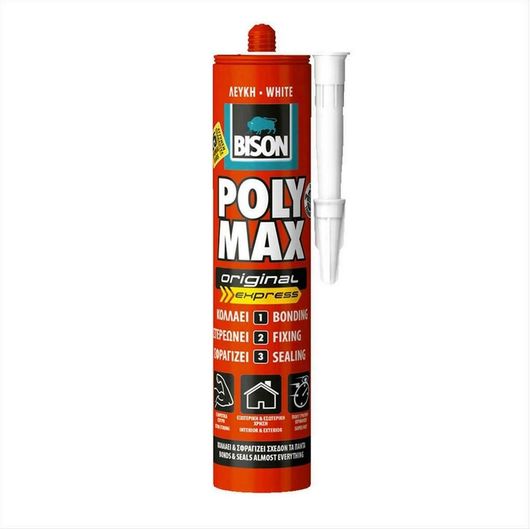 Σφραγιστική Σιλικόνη Bison Poly Max High Tack Express Αντιμουχλική Ξύλου Λευκή 280ml