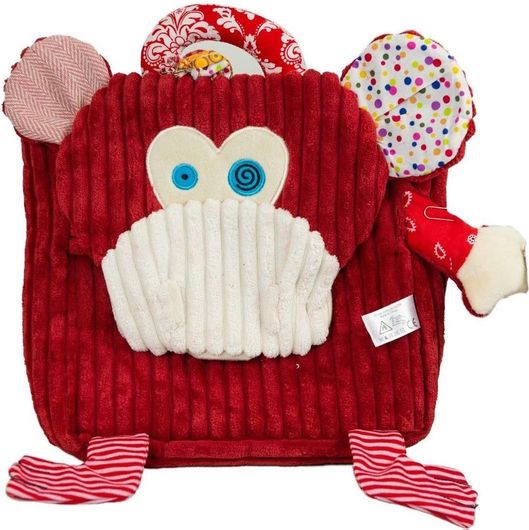 Τσάντα Βόλτας Μαϊμουδάκι με Πολλές Υφές Υφασμάτων Κόκκινο