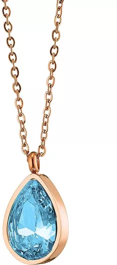 Γυναικείο Κολιέ AK-ART07146R1 με Γαλάζια Πέτρα Κοπής Δάκρυ από από Ανοξείδωτο Ατσάλι Ροζ