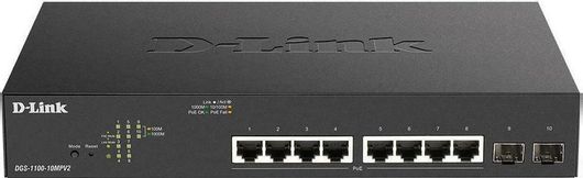 Switch D-Link DGS-1100-10MP v2 Managed L2 PoE+ Switch με 8 Θύρες Gigabit 1Gbps Ethernet και 2 SFP Θύρες